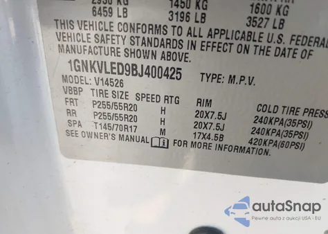 2011 Chevrolet Traverse Ltz из США, поврежденный, VIN 1GNKVLED9BJ400425